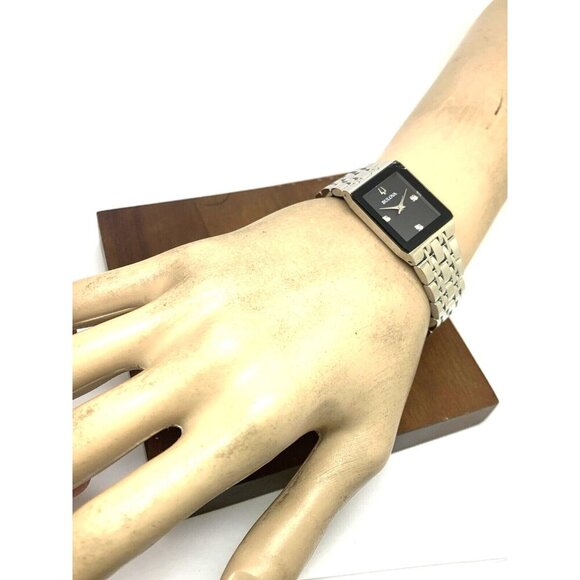 Bulova Women's Watch 96P202 Quartz Black Dial Diamond Quadra Silver Steel CHIP - Picture 4 of 14